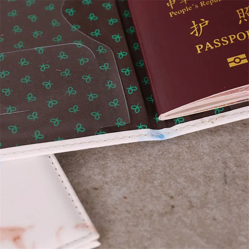 mode femmes hommes passeport couverture en cuir pu marbre style voyage id carte de crédit porte-passeport paquet portefeuille sac à main sacs pochette