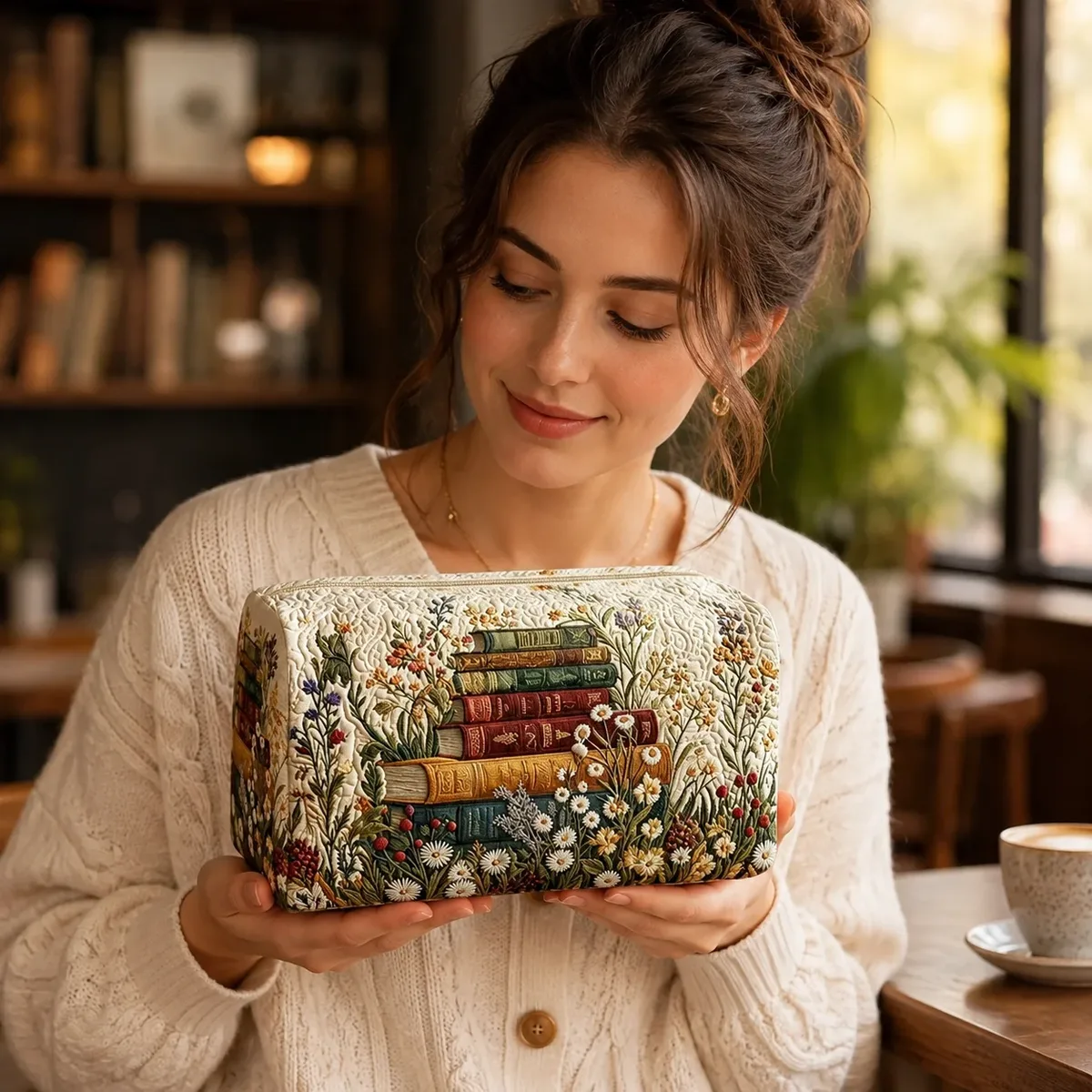 trousse de maquillage vintage motif floral, pochette portable matelassée, organisateur de toilette, trousse de voyage, sac de rangement