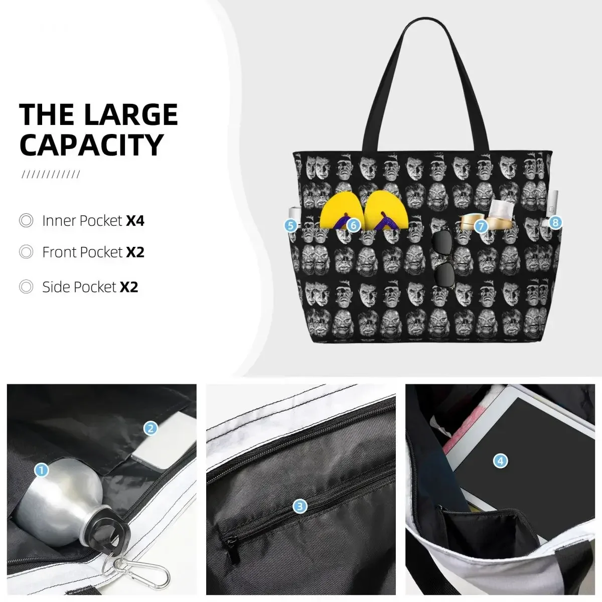 sac fourre-tout de plage universal studios, monsters, dracula, wolfman, frankenstein, grand sac de sport, de yoga, de voyage pour femme