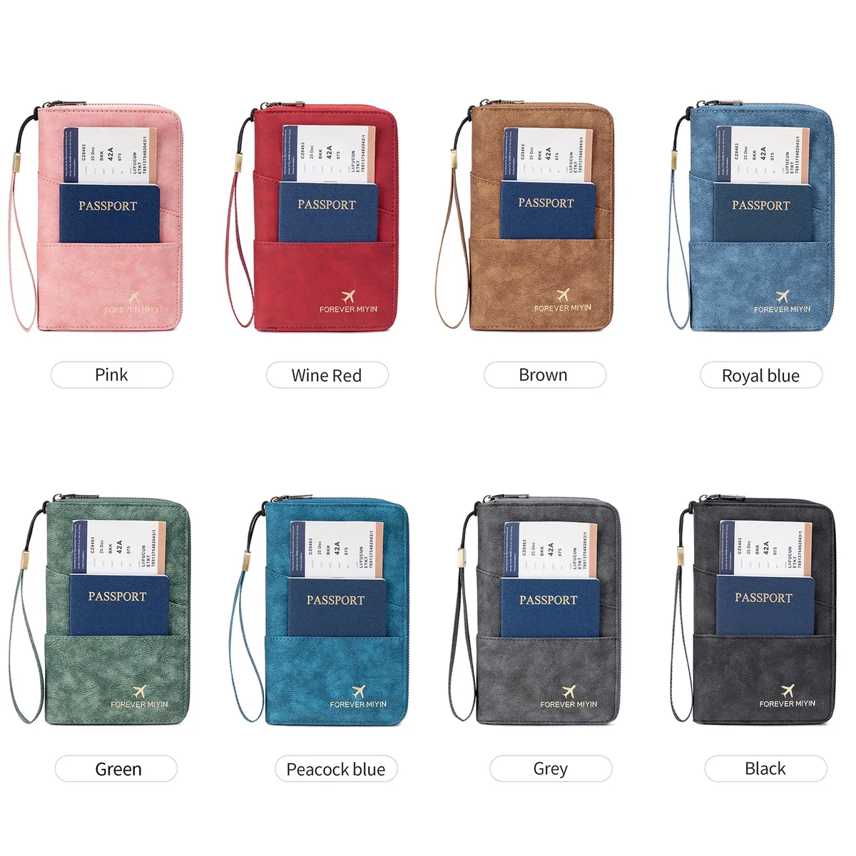 porte-passeport familial de voyage, portefeuille de rangement à fermeture éclair pour documents de grande capacité, sac à main en pu, accessoire de voyage unisexe
