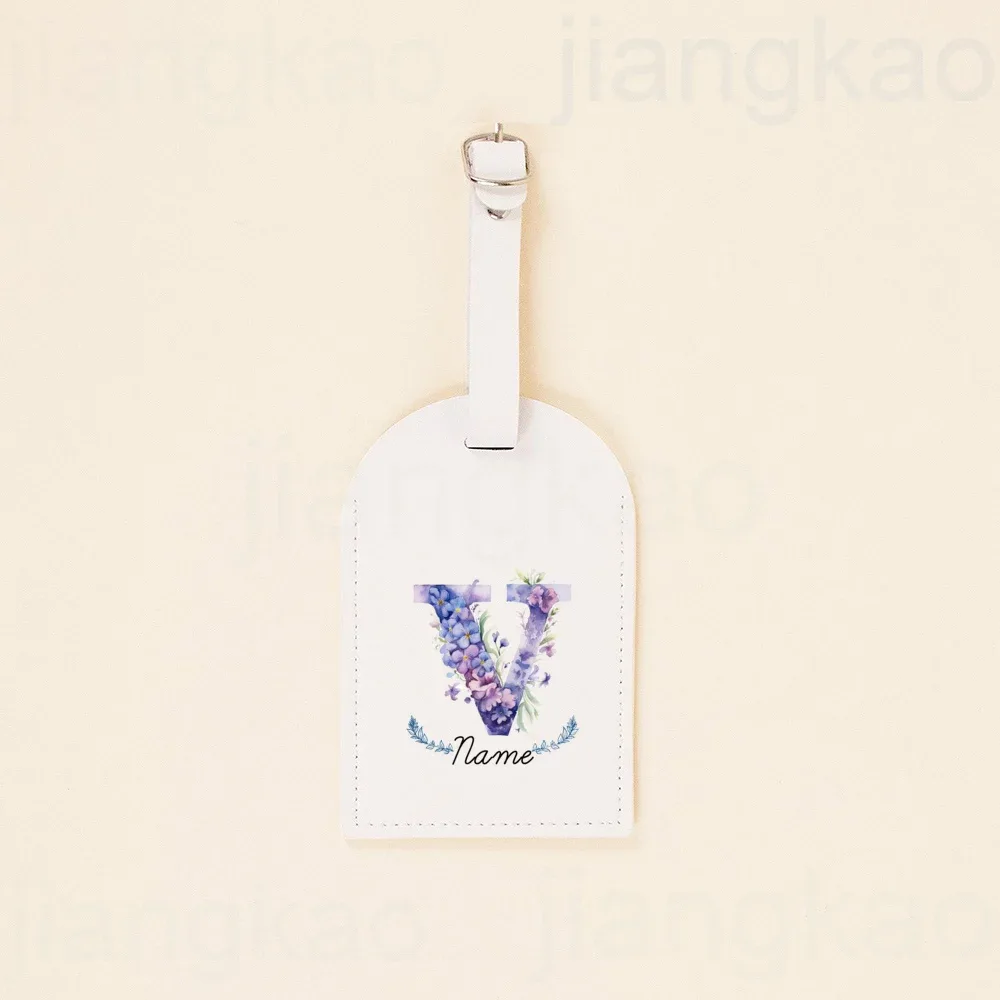 étiquette de bagage personnalisée en pu, lettre florale avec nom, étiquette de valise, accessoire de voyage, cadeau d'anniversaire de mariage pour elle