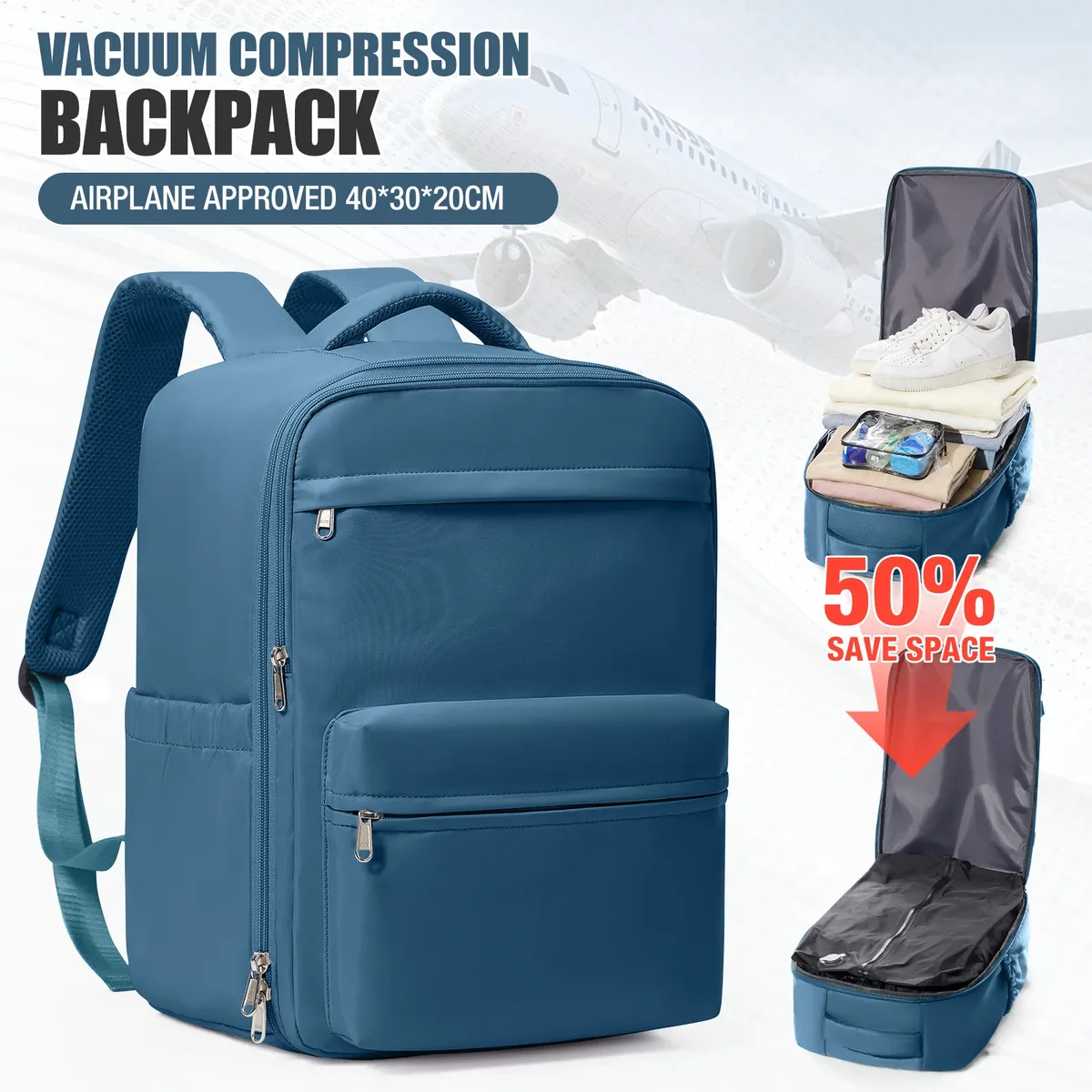 sac à dos de compression sous vide pour homme, sac à dos pour ordinateur portable 15,6 pouces, sac à dos de randonnée extensible, sac à dos de voyage sous vide, sac à dos ryanair 40x30x20, sac de cabine