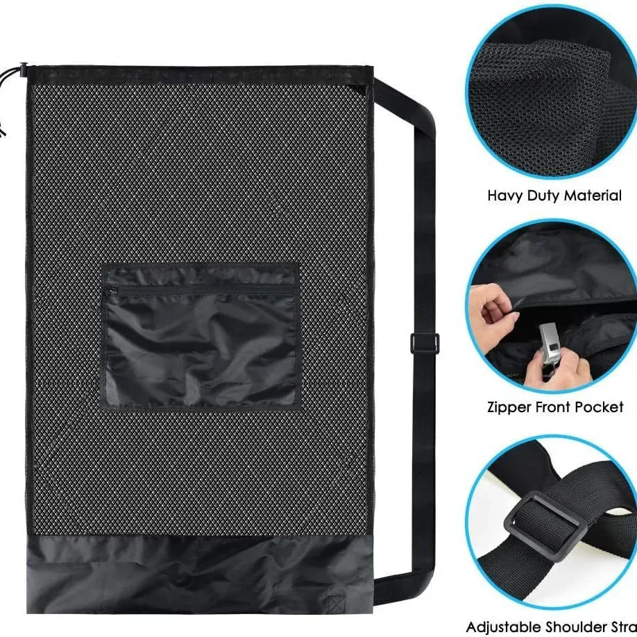 sac à balles en maille robuste, grand sac de rangement pour équipement sportif avec cordon de serrage et bandoulière pour le basketball, le football et le volley-ball