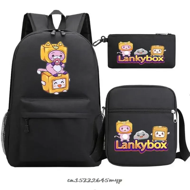 ensemble de sac à dos anime lankybox pour enfants, sacs d'école pour garçons et filles, sac à dos de voyage pour hommes et femmes, sac à dos pour adolescents, cadeau mochila, 3 pièces