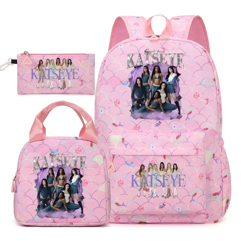 ensemble de sacs à dos katseye 3 pièces, sac à dos grande capacité pour étudiants avec sac à lunch et trousse à crayons, sac à dos décontracté et tendance