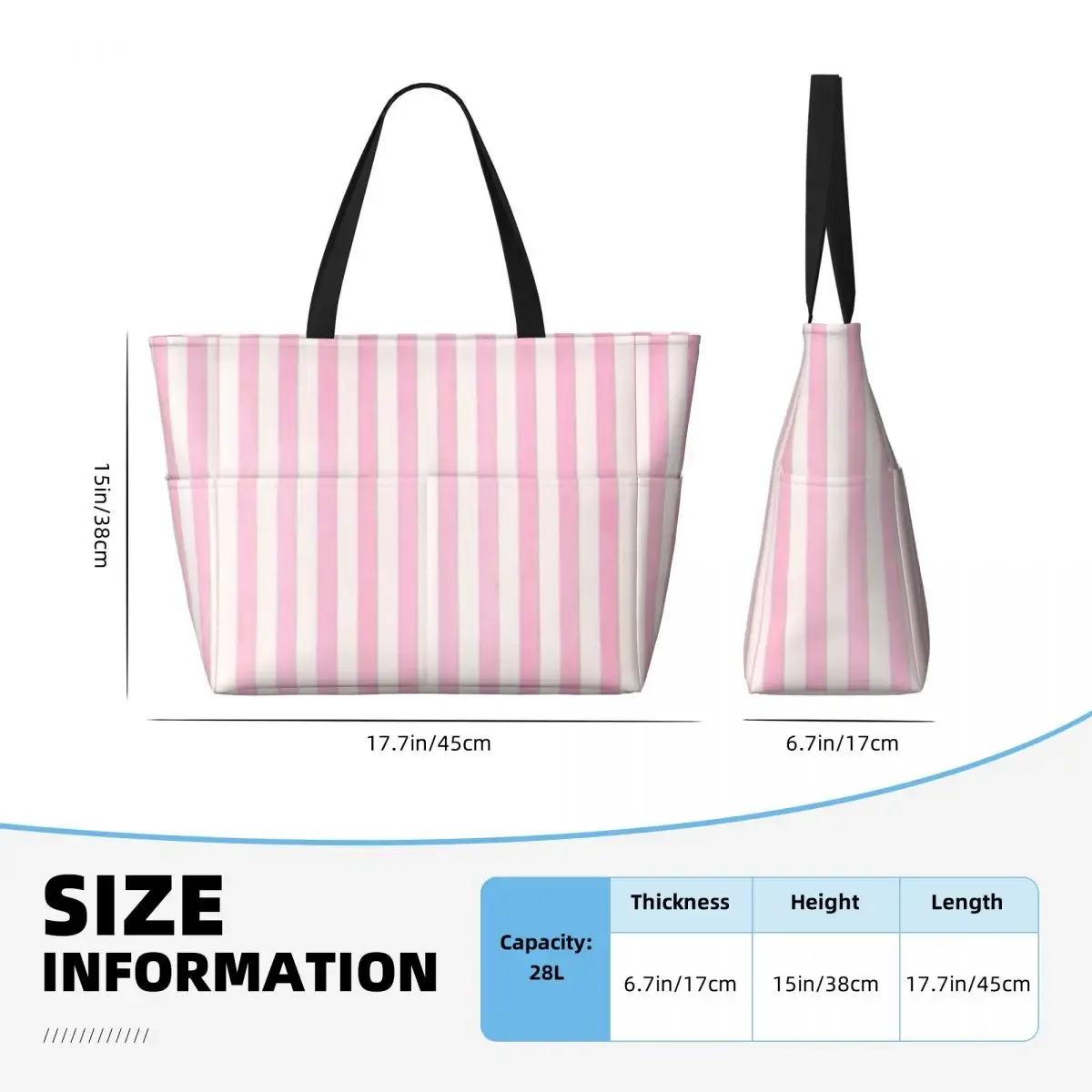 sac fourre-tout de plage à rayures blanches et rose pâle, sac de sport, de yoga, grand sac fourre-tout pour femmes, sac de voyage, sac de fitness