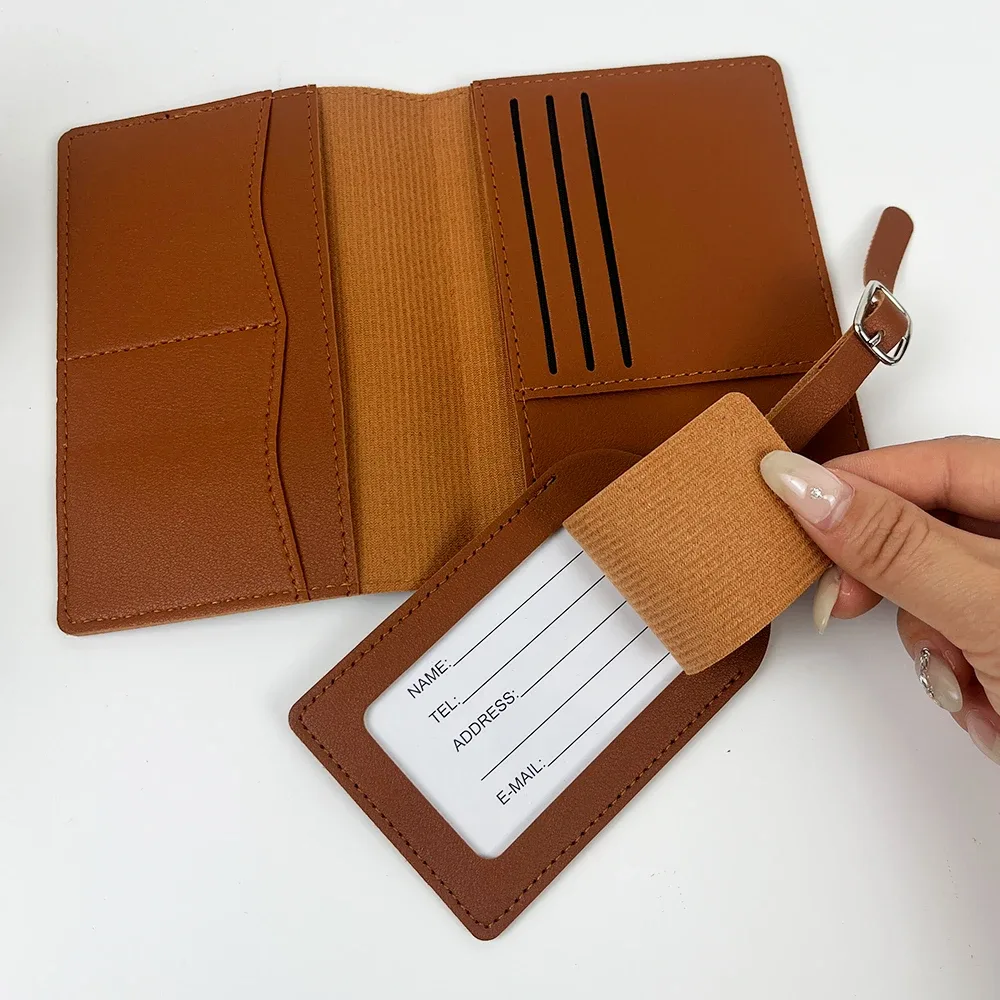 ensemble cadeau de porte-passeport en cuir pu personnalisé avec nom, porte-bagages, porte-cartes multi-fentes, portefeuille grande capacité, porte-passeport