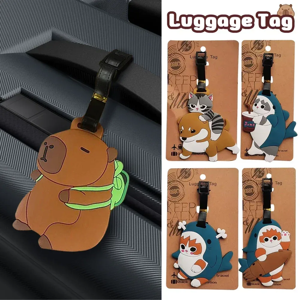Étiquette de bagage Design chat requin Kawaii, accessoires de voyage pour femmes, étiquette de bagage en PVC de dessin animé pour hommes, Portable, Anti-perte, adresse, nom