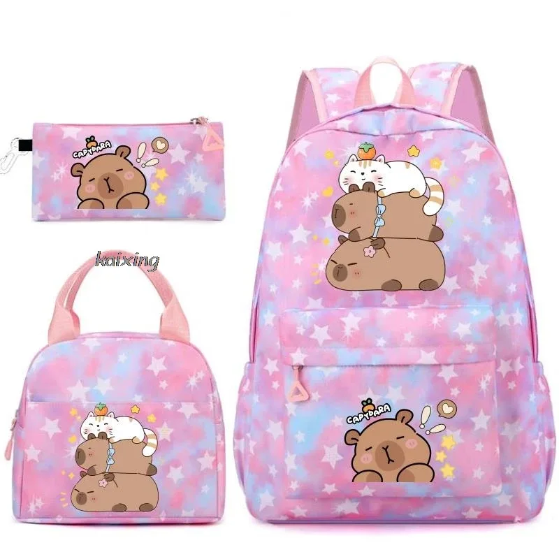 ensemble de sacs à dos imprimés capybara kawaii avec sac à déjeuner et trousse à crayons, sac à dos pour étudiante, grande capacité, léger, pour ordinateur portable, sacs de voyage