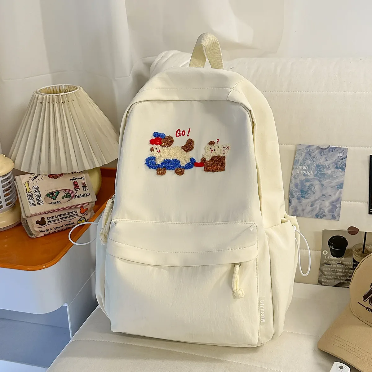 nouveau sac à dos léger et tendance pour étudiante, style campus polyvalent, broderie fille mignonne, idéal pour les trajets quotidien et l'école