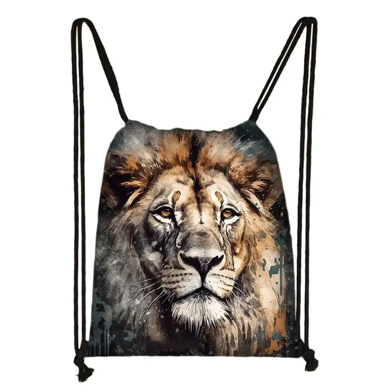 sac à dos imprimé animal théâtre l loup éléphant cheval, sacs à cordon de proximité pour femmes, sac de rangement mode pour adolescentes, sacs à livres kawaii pour filles, cadeau