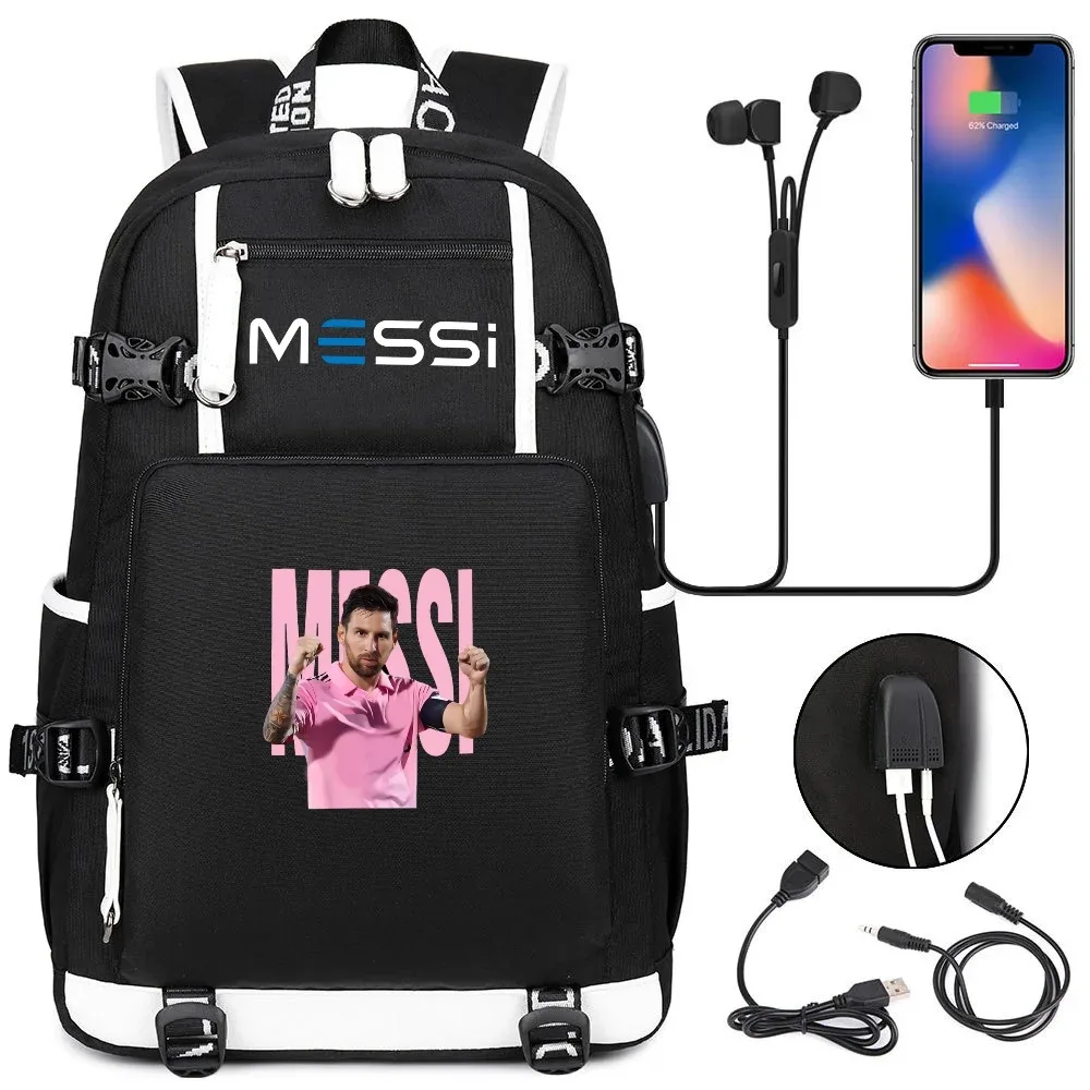 sac à dos de sport de football messi en tissu oxford avec fermeture à loquet, grande capacité, pour ordinateur portable, loisirs, voyage, école et étudiants