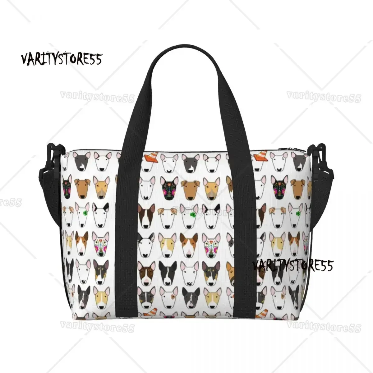 sac fourre-tout personnalisé à motif répété de chien bull terrier pour femmes, sac de voyage à bandoulière de grande capacité pour animaux de plage et de gymnastique