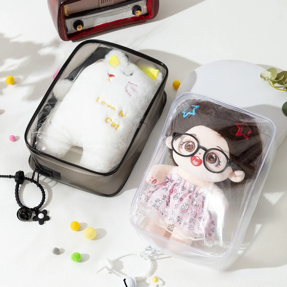 étui de protection en coton épais labubu pour poupée, anti-poussière, transparent, sac de transport pour poupée, sac de rangement pour poupées