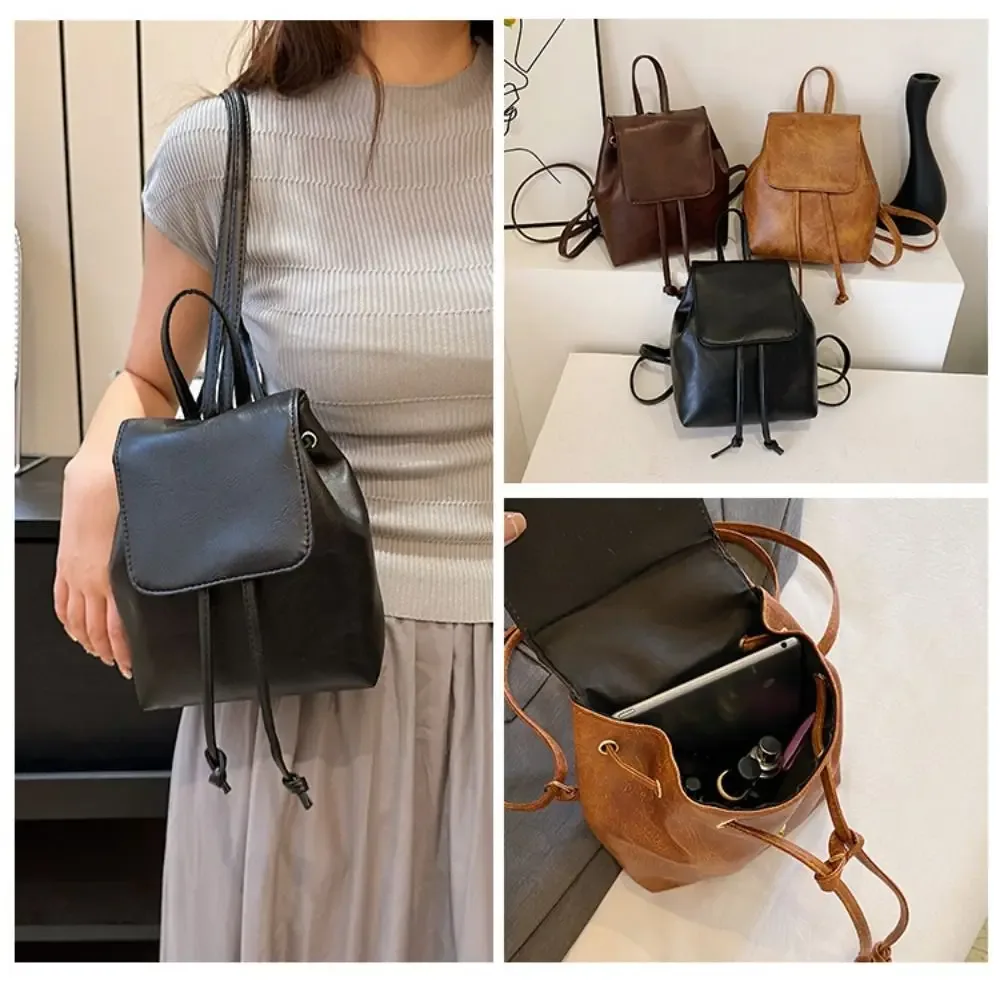 sac à dos mignon en pu, petit sac à dos de couleur unie, sac à bandoulière, sac à main marron rétro pour enfants