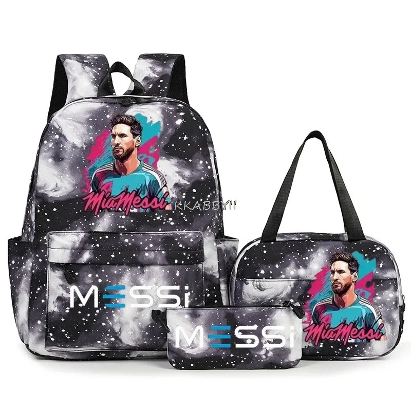 sacs à dos de voyage et d'extérieur imprimés football messi pour femmes et filles, avec sacs à lunch, légers, pour adolescents, pour ordinateur portable, mochila