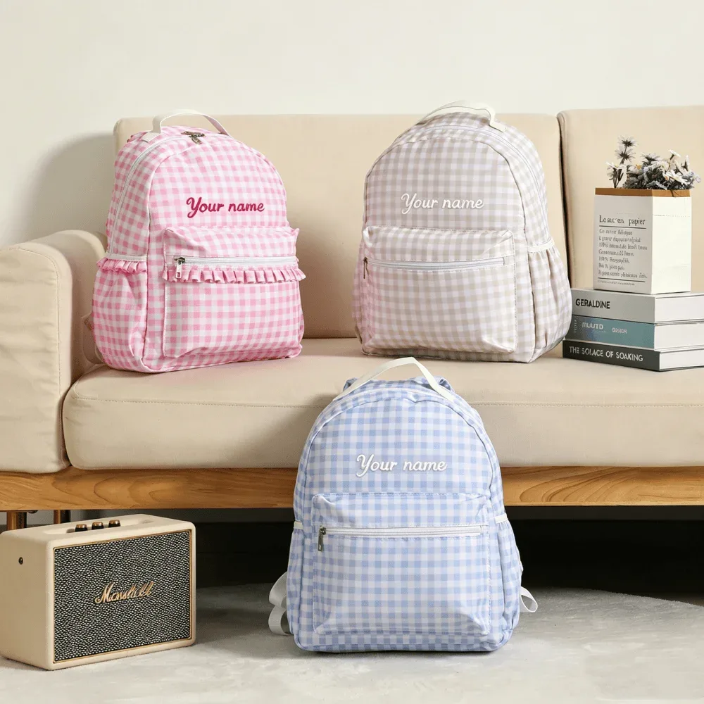 Sacs à dos scolaires pour filles, grande capacité, à volants, à carreaux, cadeaux pour adolescentes, étudiantes du collège et du lycée, voyage