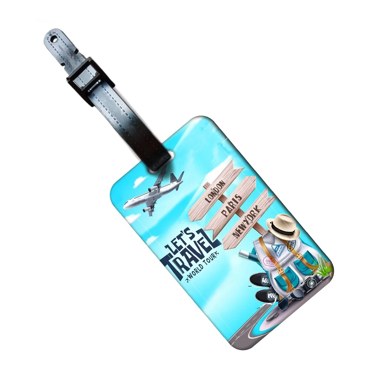 étiquette de bagage let's go travel en abs, porte-adresse créatif pour valise, accessoire d'embarquement portable pour bagages