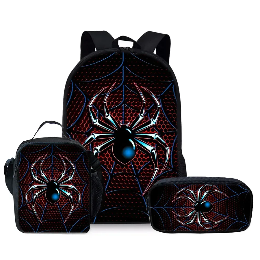 sac à dos scolaire 3d imprimé araignée, ensemble de 3 pièces, sac à dos pour ordinateur portable, sac à bandoulière, sac à déjeuner et trousse à crayons – nouveauté classique et populaire