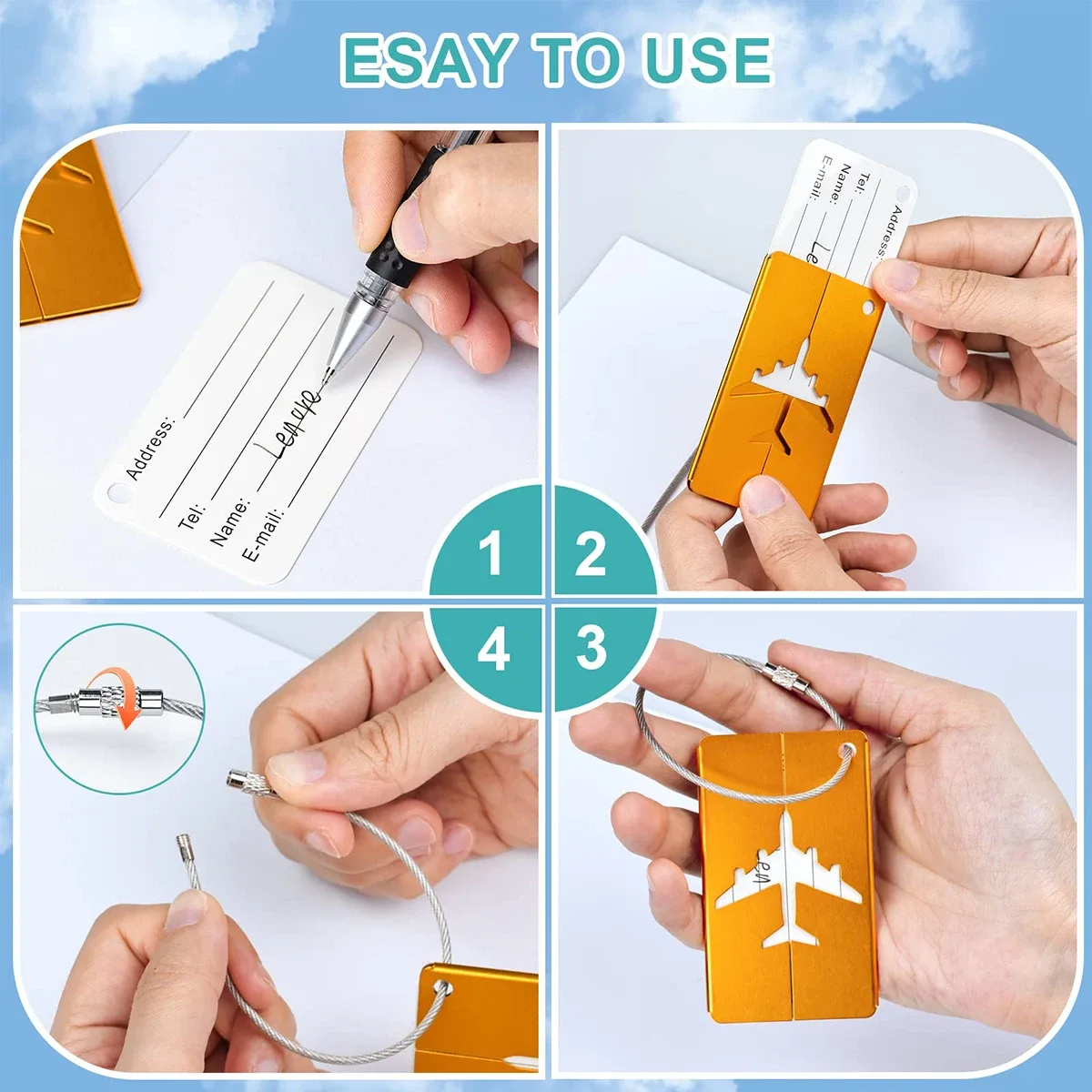 étiquettes de bagage de voyage en alliage d'aluminium, étiquettes de contrôle d'avion d'identification rapide des bagages, étiquettes élégantes réutilisables. a-zmt