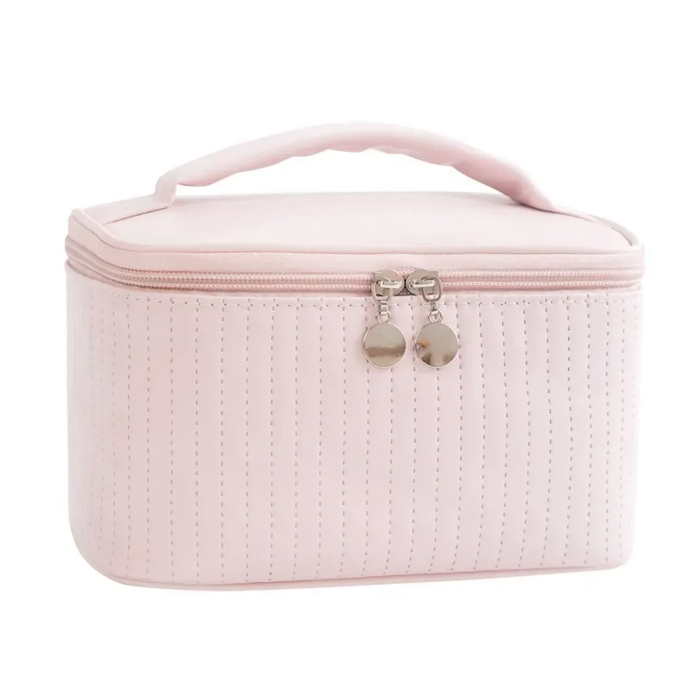 sac de rangement de lavage de voyage polyvalent, grande capacité, mignon gâteau, sac à cosmétiques, couleur unie, organisateur de toilette en cuir pu pour femme
