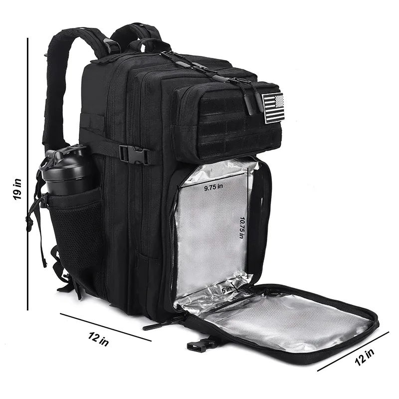 Sac à dos tactique pour la gestion de la préparation des repas, 45l, étanche, isolé, refroidisseur de déjeuner, pour salle de sport, randonnée, Camping, voyage, double porte-gobelet