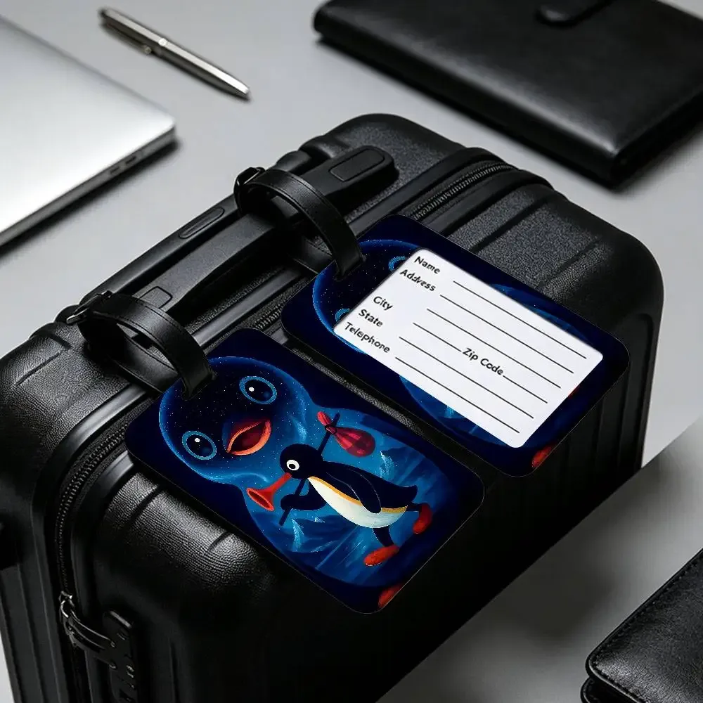 étiquette de bagage classique p-pingu en pvc, porte-carte d'information, marqueur de nom anti-perte pour sac à dos