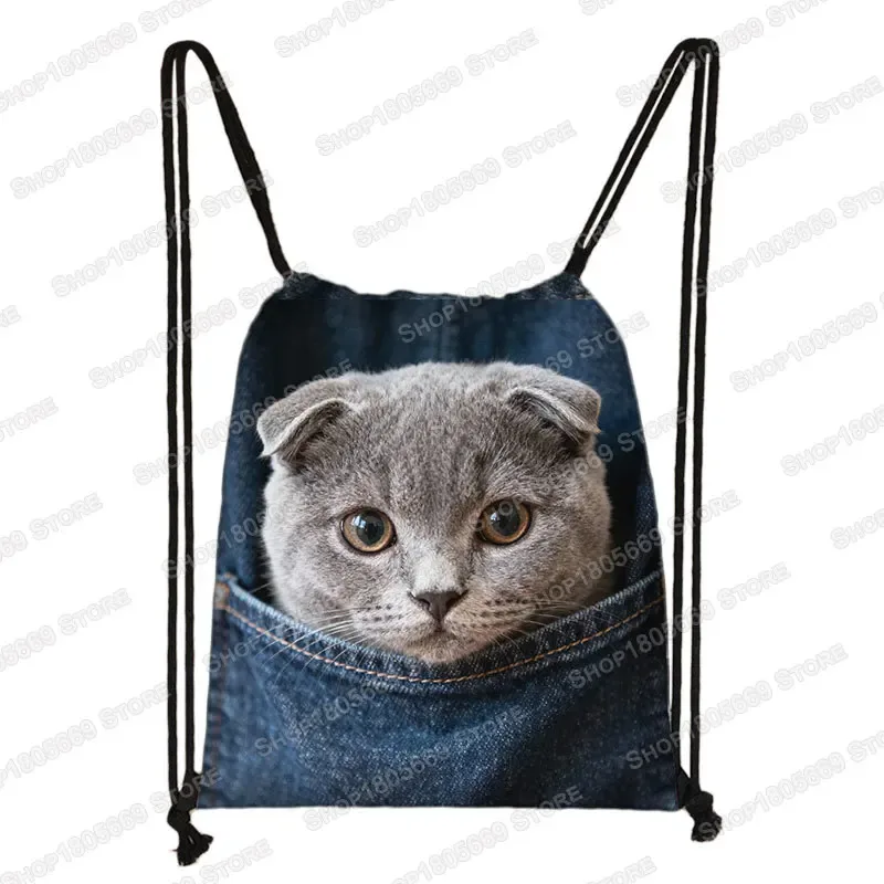 sac de poche imprimé animal pour femme, sac à cordon de serrage, chat mignon et chien, sacs de rangement de loisirs, sac à dos pour adolescent, porte-chaussures pour cadeau de voyage