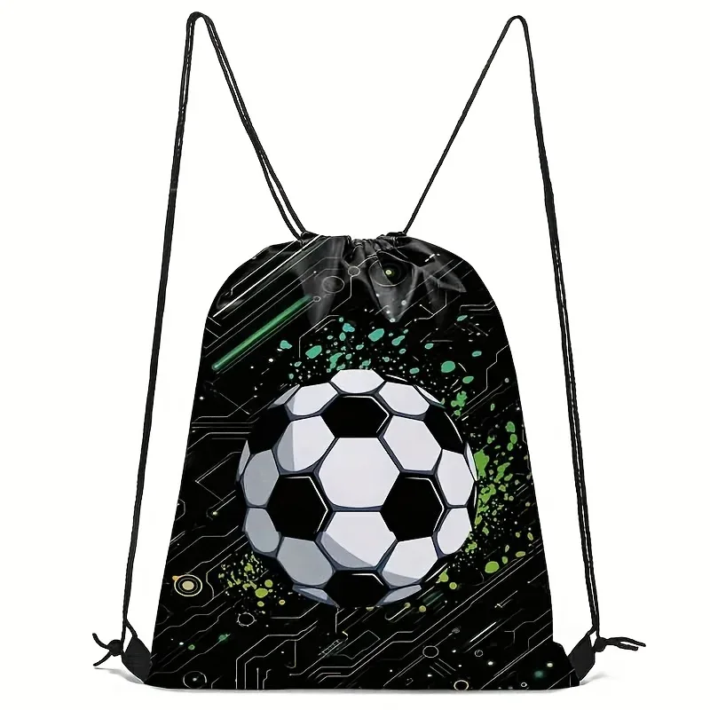 sac de sport à cordon de serrage imprimé football, sac à dos unisexe, motif créatif durable pour la randonnée et les voyages