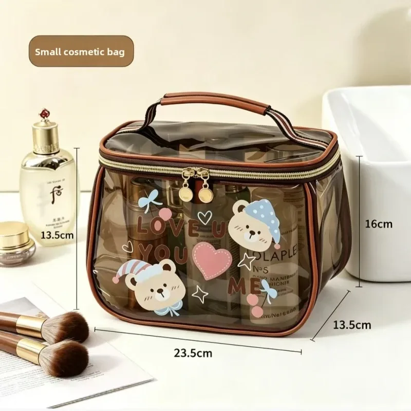 sac de maquillage en pvc transparent, imperméable, portable, organiseur de toilette de voyage, grande capacité, pochette de rangement cosmétique à fermeture éclair
