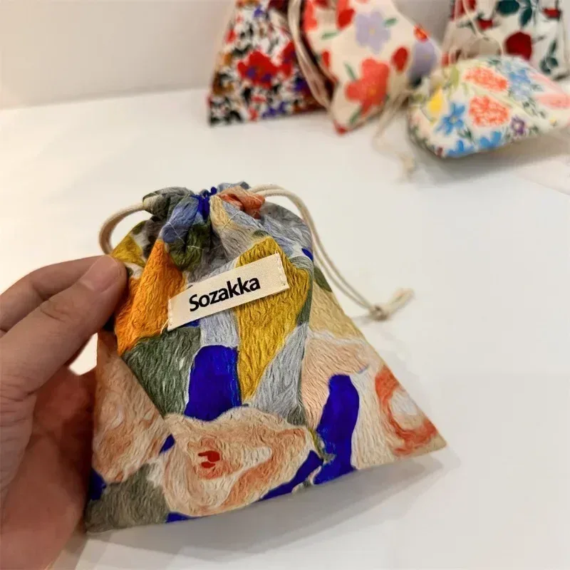 sac à cosmétiques en coton à cordon de serrage, fourre-tout pliable écologique, sacs à main portables, sacs d'épicerie pliables, sac de rangement en toile