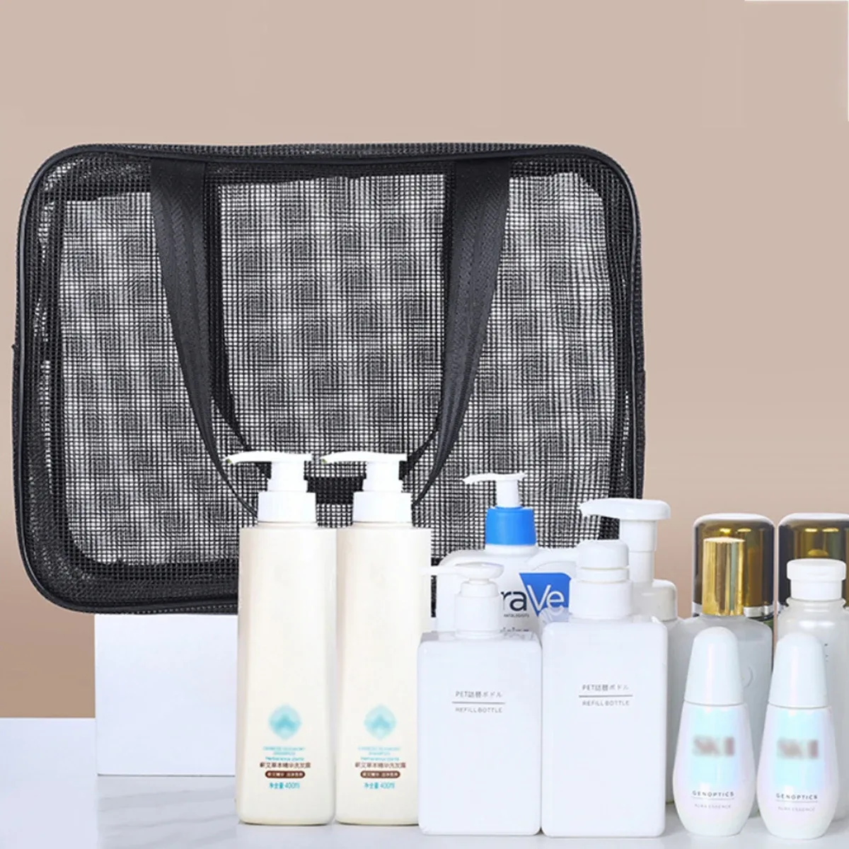 caddie de douche en maille, fourre-tout, sac de rangement de cosmétiques, sac de douche multifonctionnel, organisateur de toilette portable de grande capacité