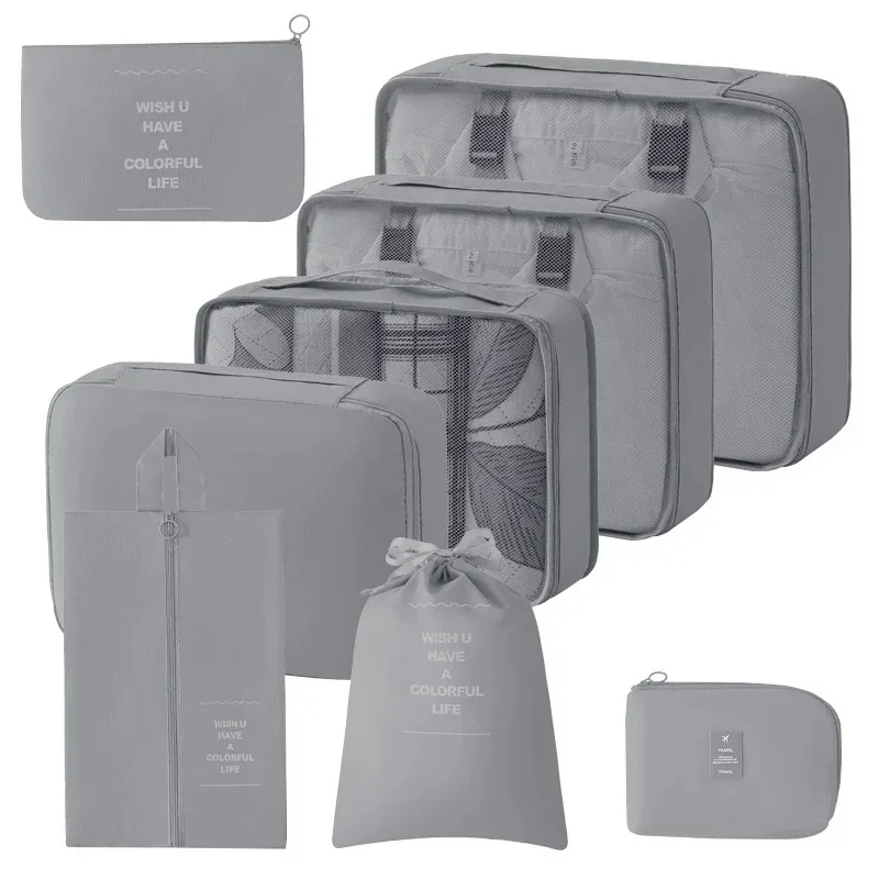 ensemble de 8 organiseurs de voyage, cubes de rangement pliables portables pour valises, pour vêtements, chaussures, pochettes de rangement, sacs de rangement pour bagages