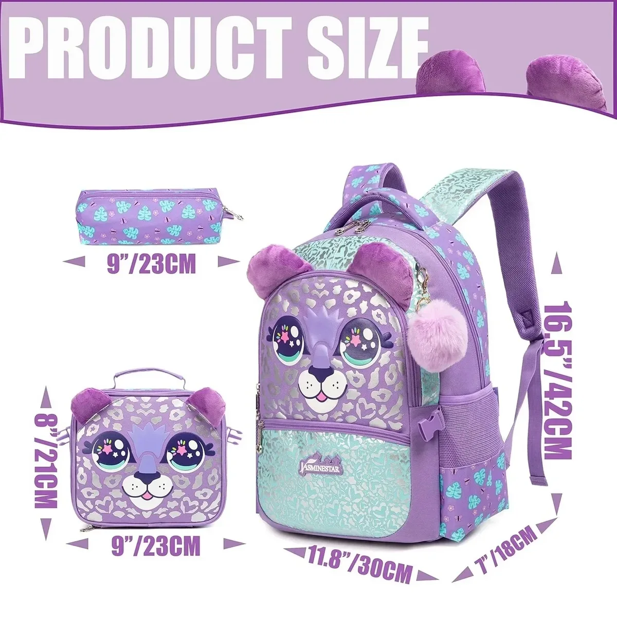 lot de 3 sacs à dos pour filles, sac d'école mignon avec boîte à lunch et trousse à crayons, sacs à dos pour enfants du primaire, sacs pour la rentrée scolaire