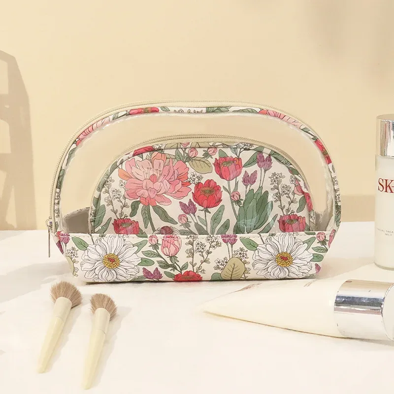 Sac à cosmétiques Portable de voyage imprimé pour femmes, petit sac de toilette Transparent en PVC, pochette de rangement de maquillage à fermeture éclair, organisateur de cosmétiques