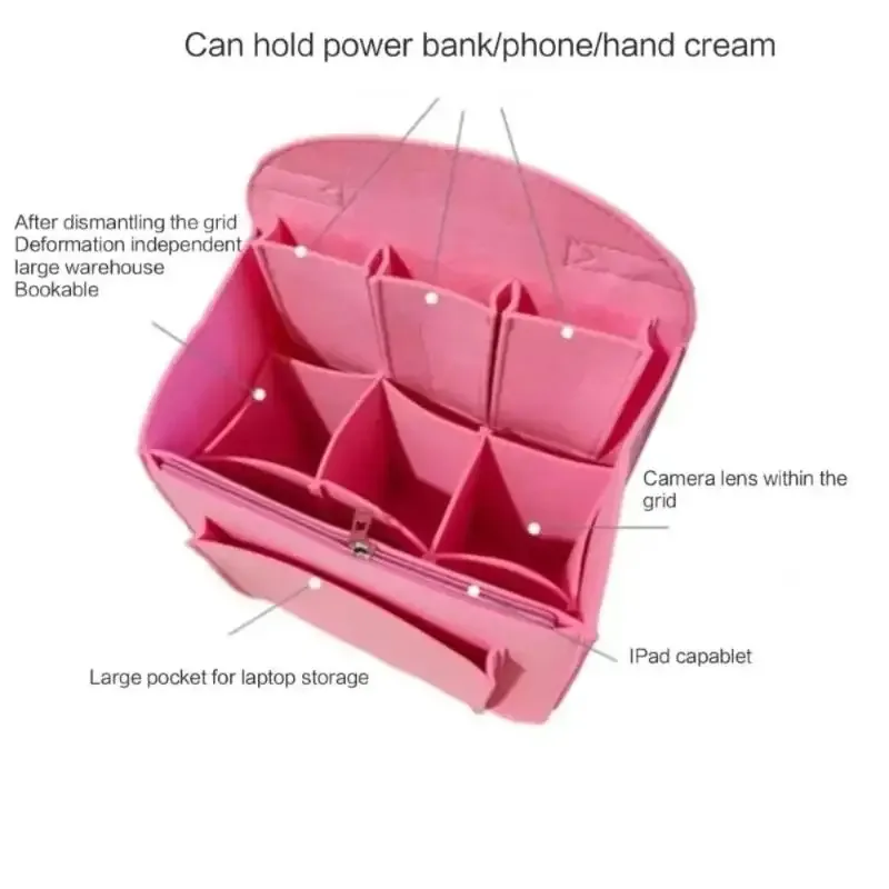 insert de sac à dos portable en feutre, petit sac de rangement pour cosmétiques, organisateur de maquillage, séparateur de sac de voyage, sac à bandoulière compatible avec divers sacs
