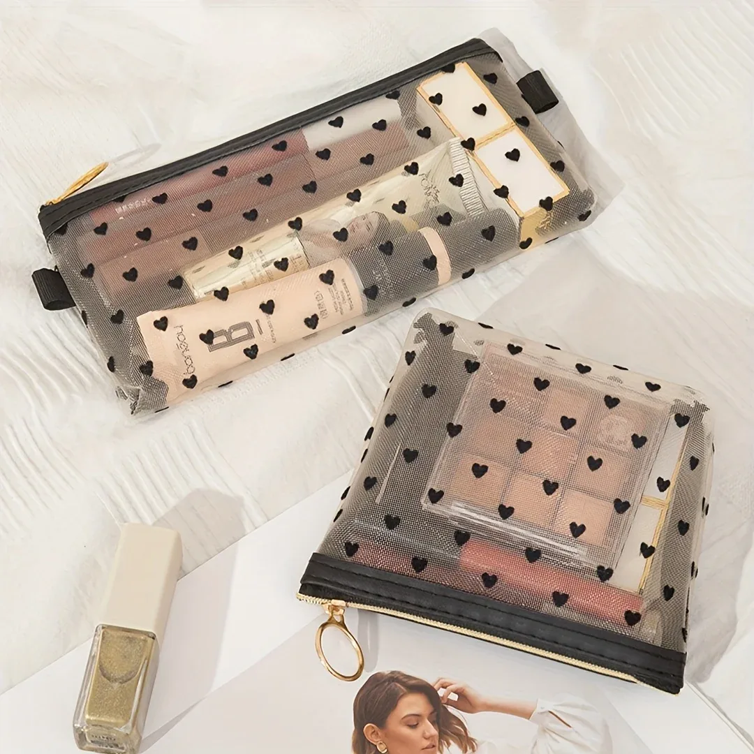 sac de rangement en maille pour cosmétiques de voyage, facile à nettoyer, sac de maquillage, trousse de toilette transparente, sac de rangement pour pinceaux, sac de plage pour fille