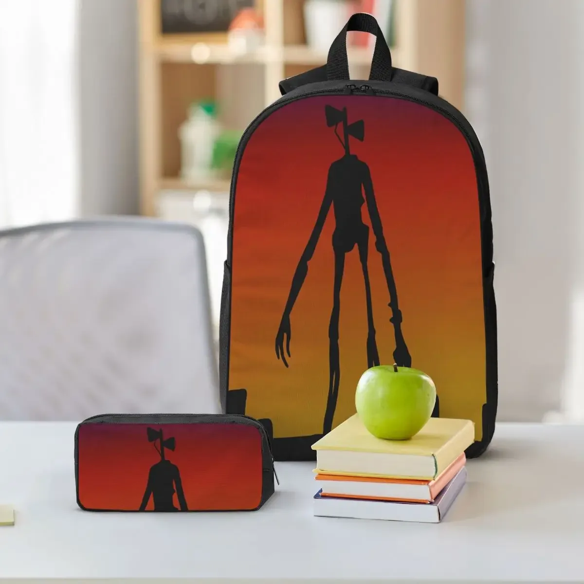 sac à dos cartoon horror creepypasta siren head, sac d'école, sac à bandoulière pour ordinateur portable, sacs à bandoulière, 3 pièces, sac à déjeuner isotherme, trousse à crayons