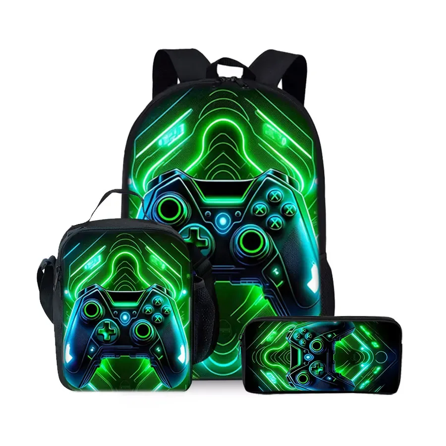 sac à dos à motif console de jeu, ensemble de trois pièces, pour garçons et filles, meilleurs cadeaux, sac à dos scolaire 2d plat dessin animé pour enfants