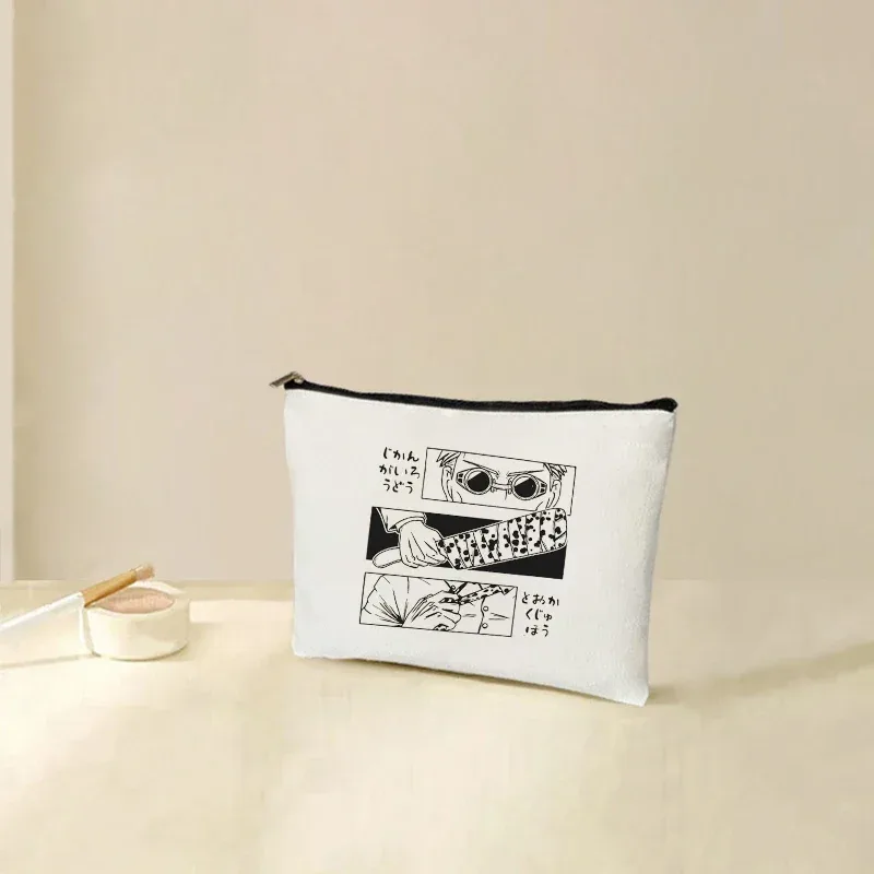 anime jujutsu toile sac cosmétique organisateur fournitures de bureau rangement trousse à crayons pochette à fermeture éclair portefeuille sacs de maquillage comic con cadeaux