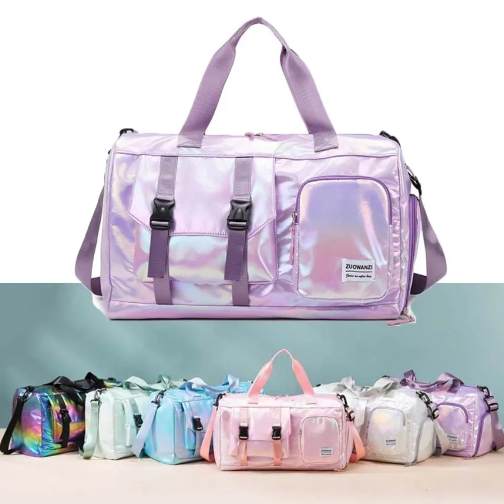 sac polochon holographique glamour – fourre-tout spacieux et élégant avec compartiment à chaussures pour les sacs de voyage sans effort pour les évasions du week-end