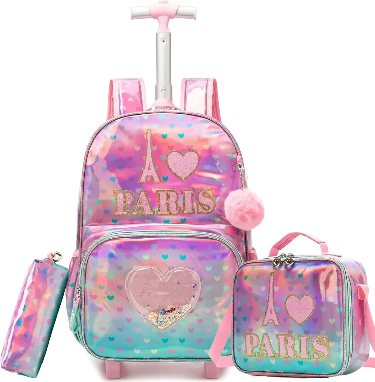 ensemble de sacs à dos roulants pour filles, sac à dos d'école avec roulettes, bagages de voyage, sac à dos à roulettes pour enfants, essentiels de rentrée scolaire