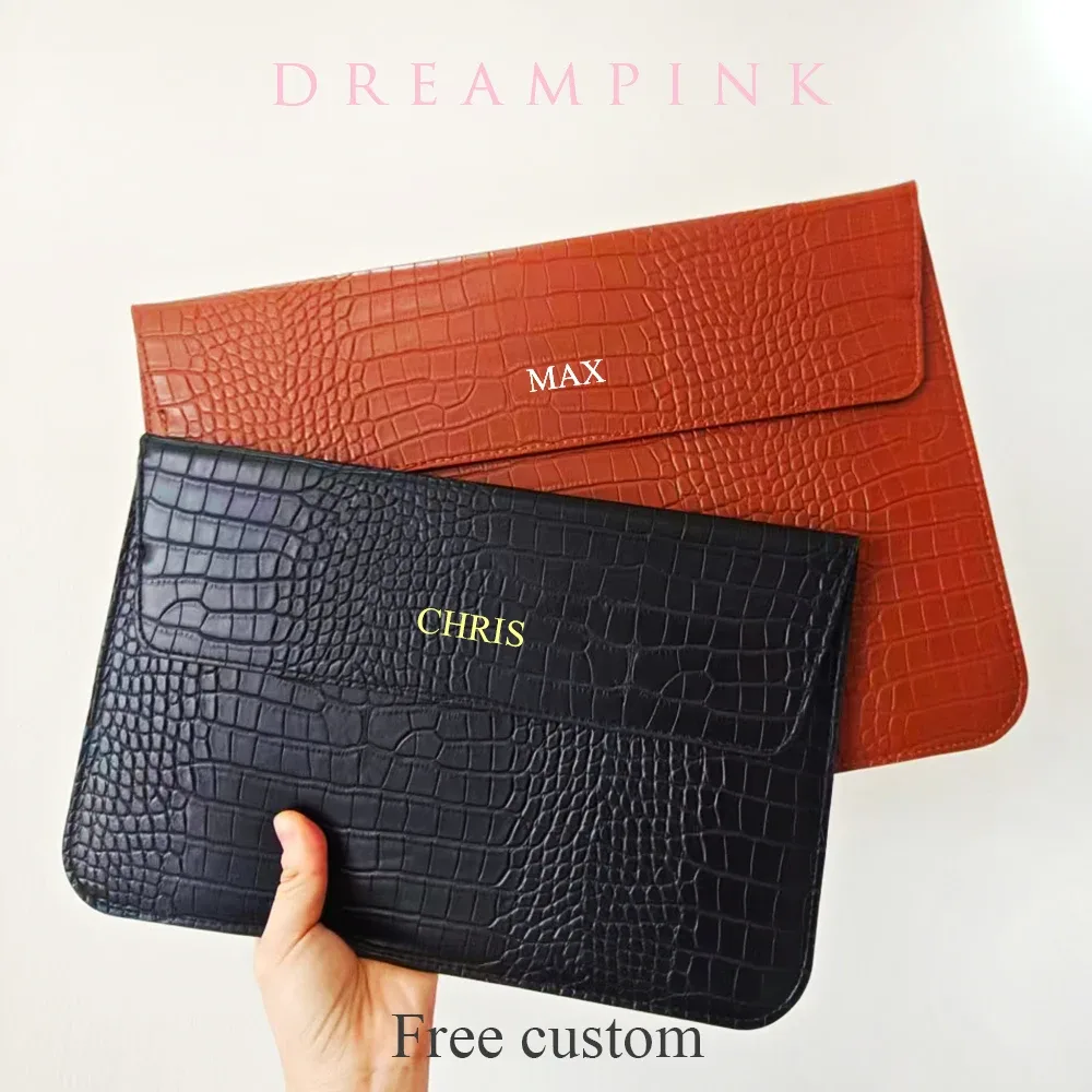 étui pour ordinateur portable en cuir pu effet crocodile personnalisé avec logo gravé, pour hommes et femmes, 