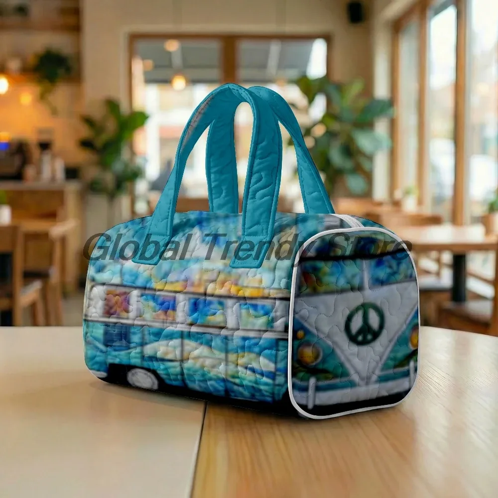 sac de voyage matelassé pour homme, motif floral et bus de la paix, sac fourre-tout décontracté pour femme, sac de week-end