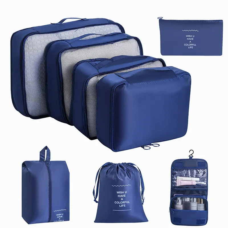 ensemble de rangement de voyage : sacs de rangement pour vêtements, chaussures, articles de toilette et maquillage, grande capacité, valise portable, sac de classification