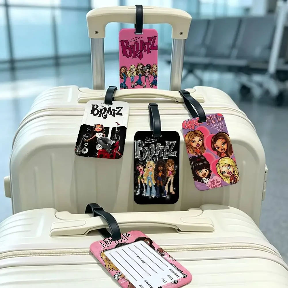 étiquette de bagage en pvc imperméable, 1 pièce, mignonne, b-bratz d-doll, avec carte d'information, étiquette d'identification anti-perte pour bagages, sac à dos d'école