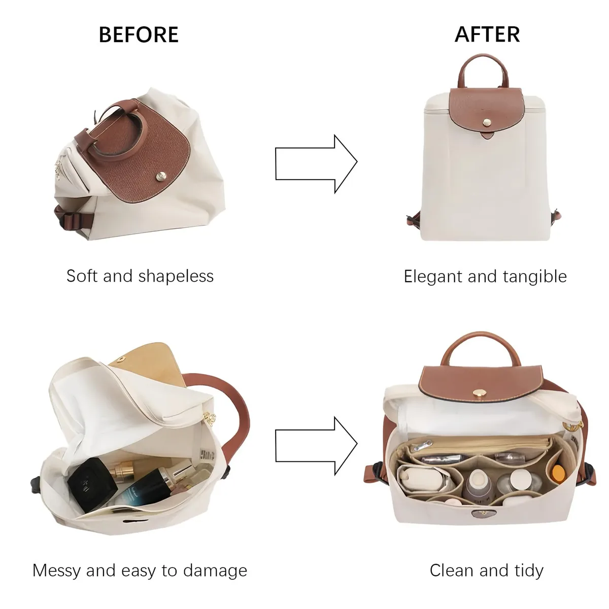 organisateur de sac en feutre avec plusieurs poches, insert pour sac à main et sac à dos, sac de rangement de maquillage de voyage