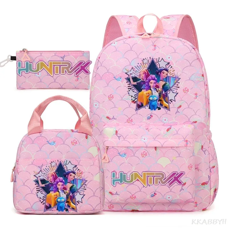 nouveau sac à dos kpop demon hunters huntr/x, 3 pièces, léger, respirant, grande capacité, pour l'école, les voyages, pour femmes, mochilas
