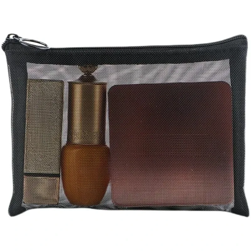 sac à cosmétiques transparent en maille, pochette de rangement de voyage portable pour articles de toilette, organisateur de maquillage léger et respirant pour usage quotidien en extérieur