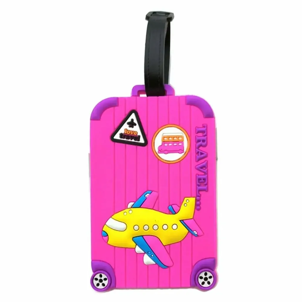 étiquettes de bagages portables en pvc, étiquettes de bagages en silicone souple avec dessin animé d'avion, fournitures de voyage, étiquettes d'identification et d'adresse pour valises